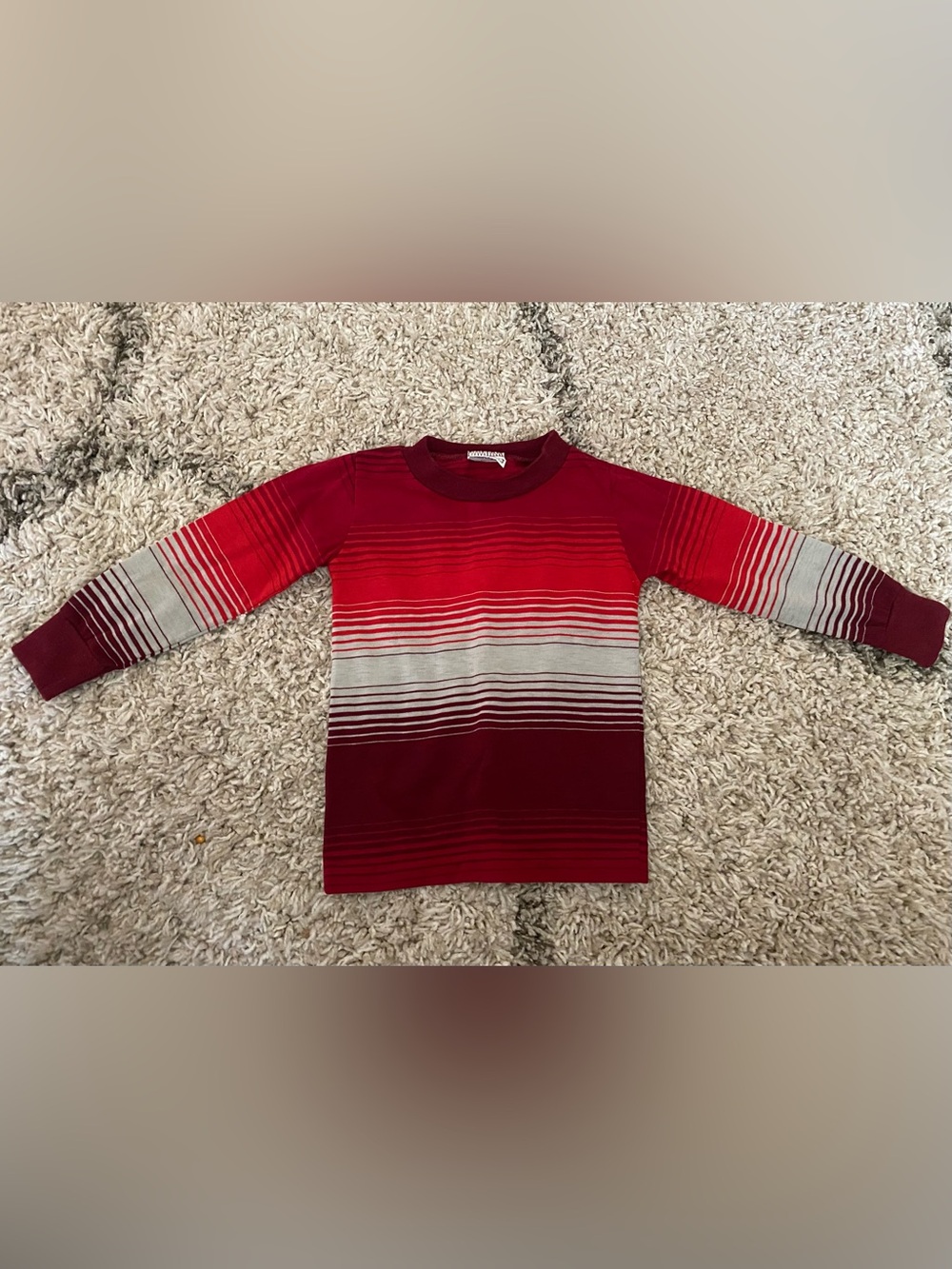 Kids Long Sleeve Gradient Stripe Tee in Red and Cream